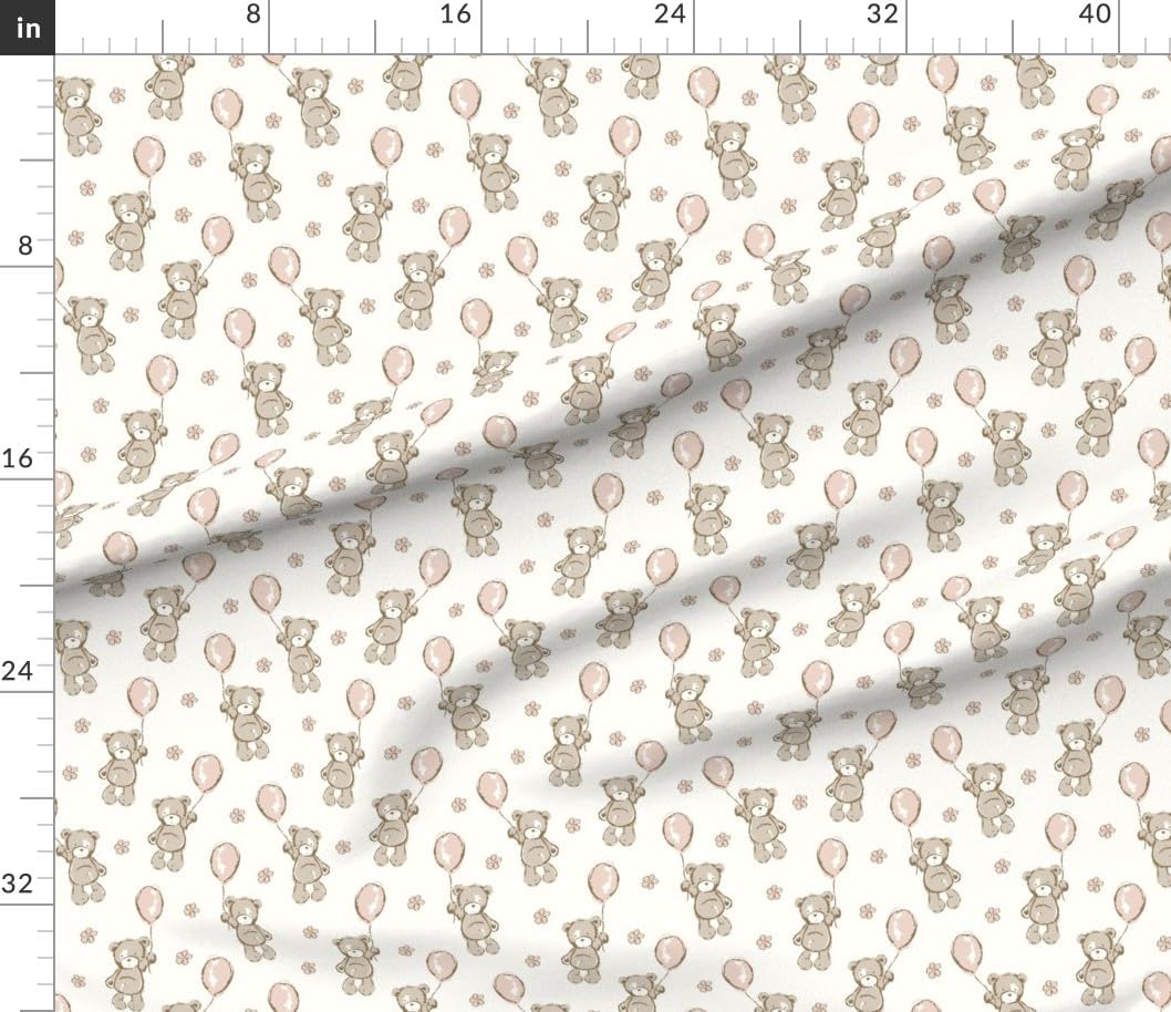 Spoonflower Fabric - Teddy Bear Pink Balloons Shower Small Scale Printed on Petal Signature Cotton Fabric by The Yard - Sewing Quilting Apparel Crafts Decor