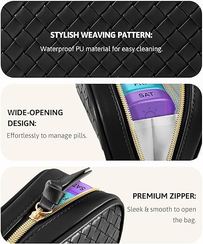 Miniatura 6 de Organizador semanal de pastillas 2 veces al día con una bolsa tejida, pastillero portátil de 7 días AM PM con apertura del mismo lado para acceso