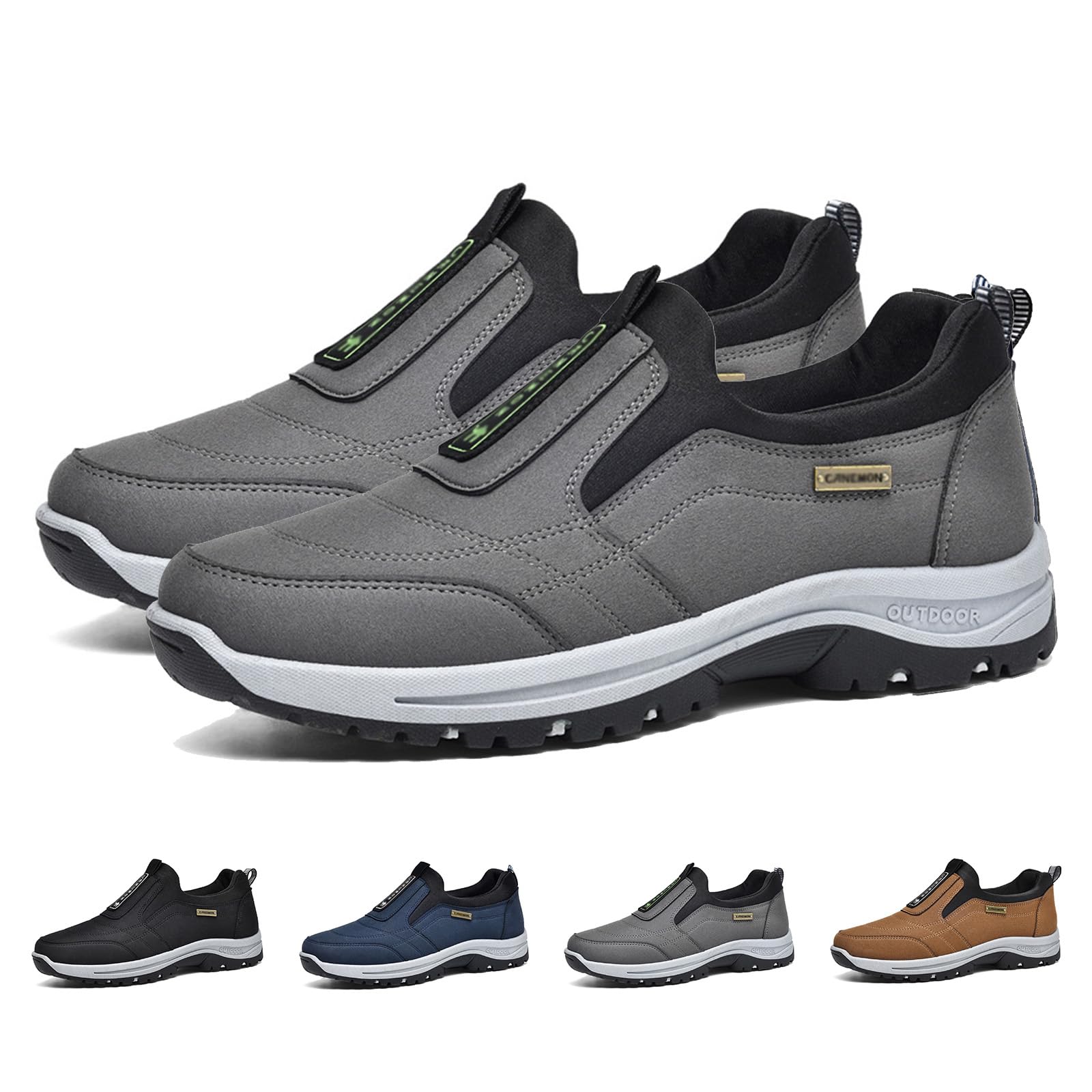 Zapatillas sin Cordones,Zapatillas Deportivas Hombre,Waterproof Zapatillas De Senderismo Trekking,Ligero Antideslizantes Zapatos Deportivas Ortopédicos,Gris,42EU
