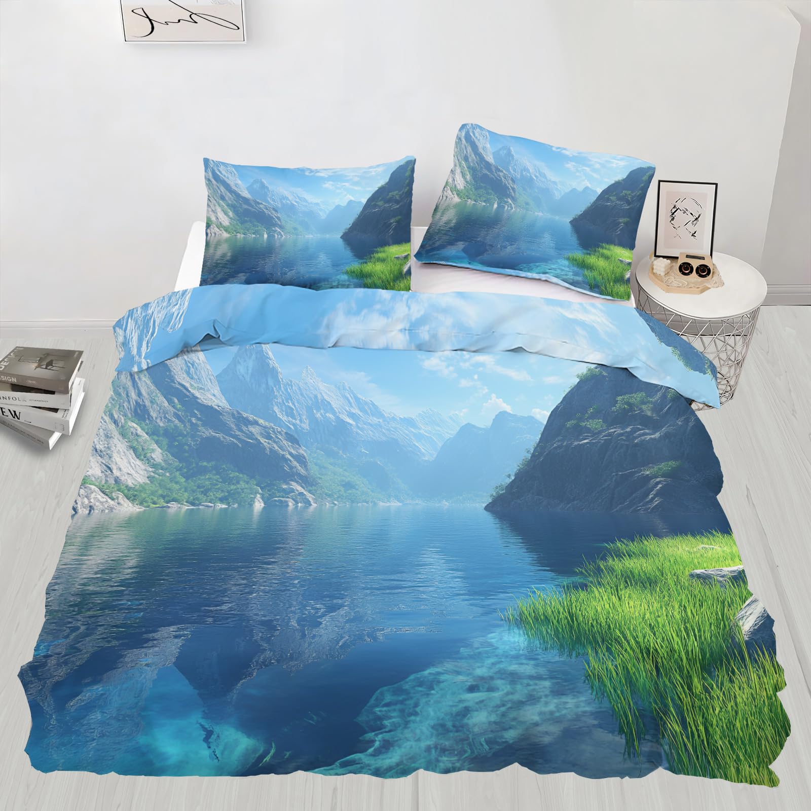 Housse de couette 200x200 cm avec attaches d'angle intégrées et taies lavables en machine