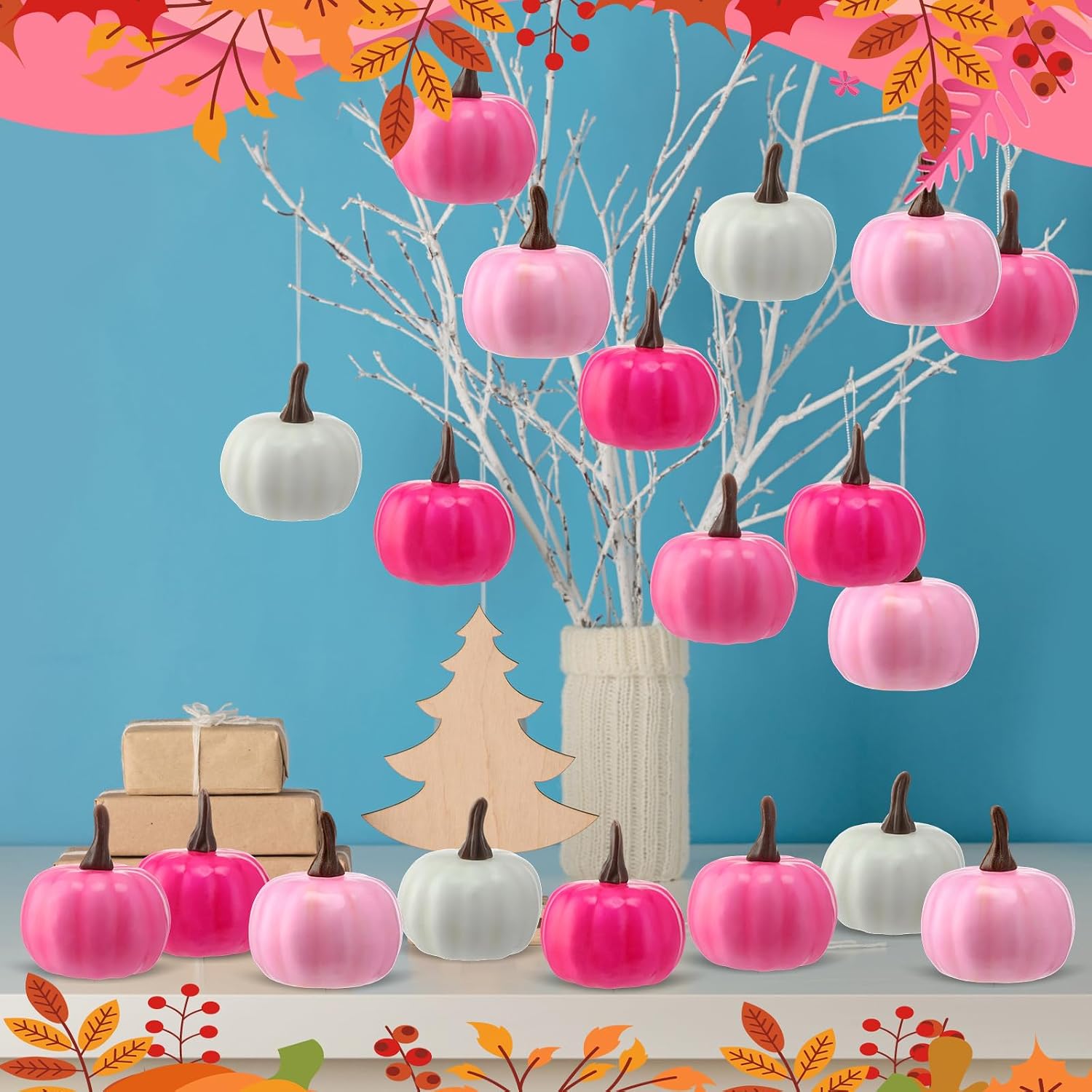 Thyle Valentine's Day Mini Artificial Pumpkins Bulk Fall Foam Pumpkins Fake Ornaments Decoration for Party Centerpiece Home Table Decor Crafts(Pink Series,24 Pcs)
