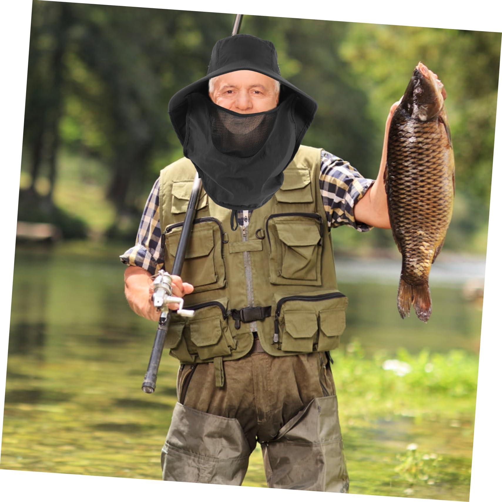 KOMBIUDA Wide Brim Sun Hat Neck Flap Uv Protection Summer Sunshade Hat Outdoor Cap Dark Grey