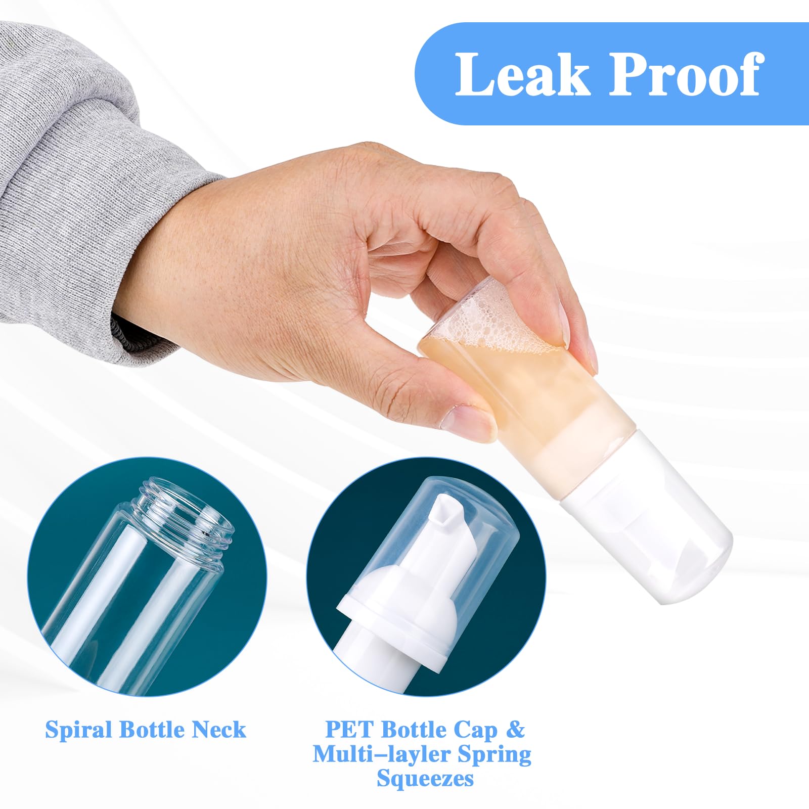 2 Pack Foam Pump Bottle Travel Small Size Mousse Foam Soap Dispenser Mini Empty Clear Plastic Foaming Soap Dispenser Refillable Pump Containers for Face Wash Lash Shampoo Skin Care 50 ml/1.7 oz - Image 3
