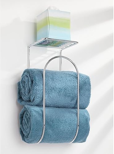 Miniatura 3 de mDesign. - Toallero de metal moderno, para montaje en la pared, y organizador con estante de almacenamiento, para toallas de baño, paños de baño,