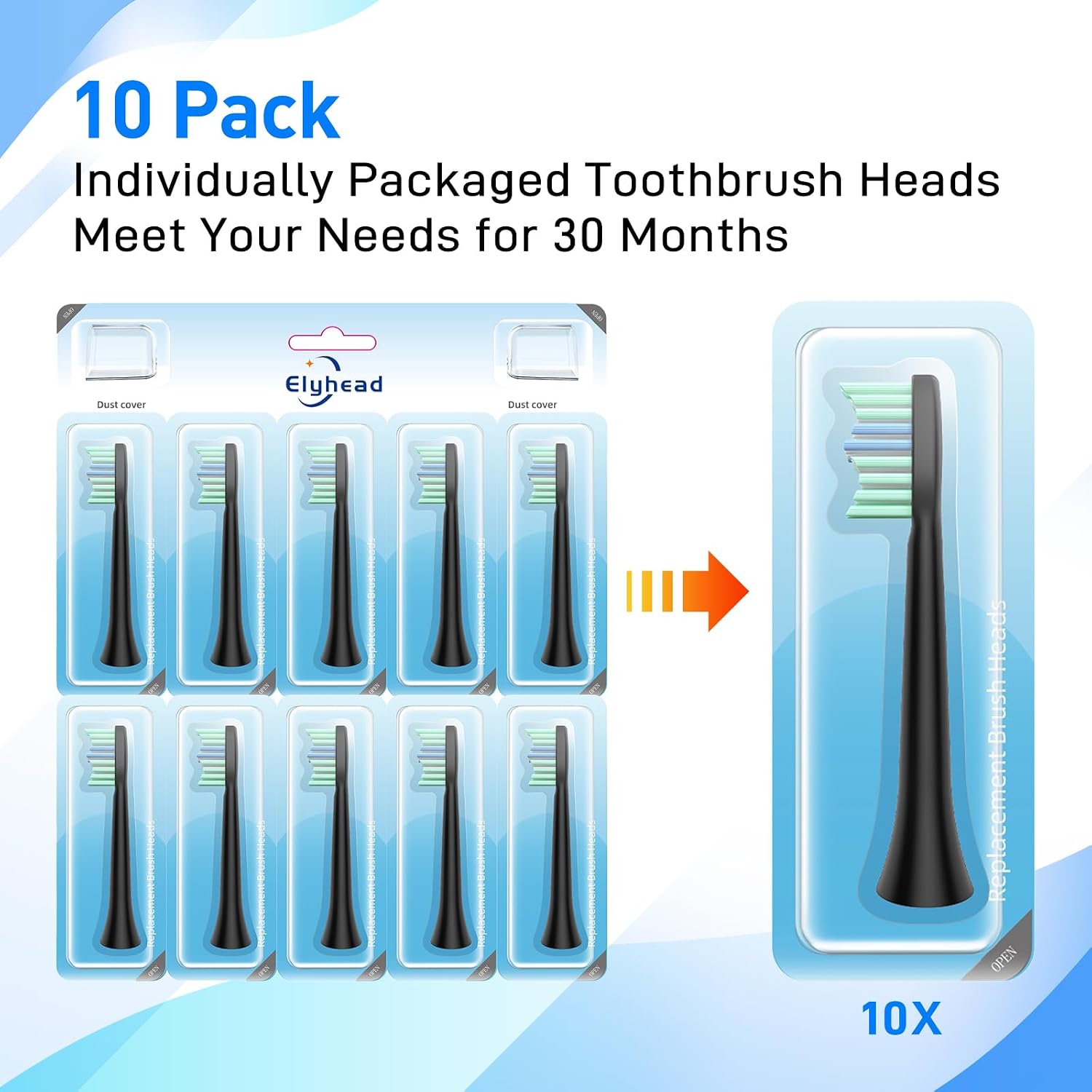 Toothbrush Heads Replacement Compatible with COSLUS DY-108Pro Electric Toothbrush - 10 Pack Sonic Brush Heads Compatible with COSLUS C40, Black