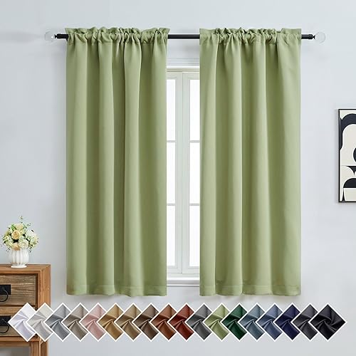 OVZME Cortinas opacas de color verde salvia para dormitorio de 63 pulgadas de largo, 2 paneles con aislamiento térmico para oscurecer la habitación