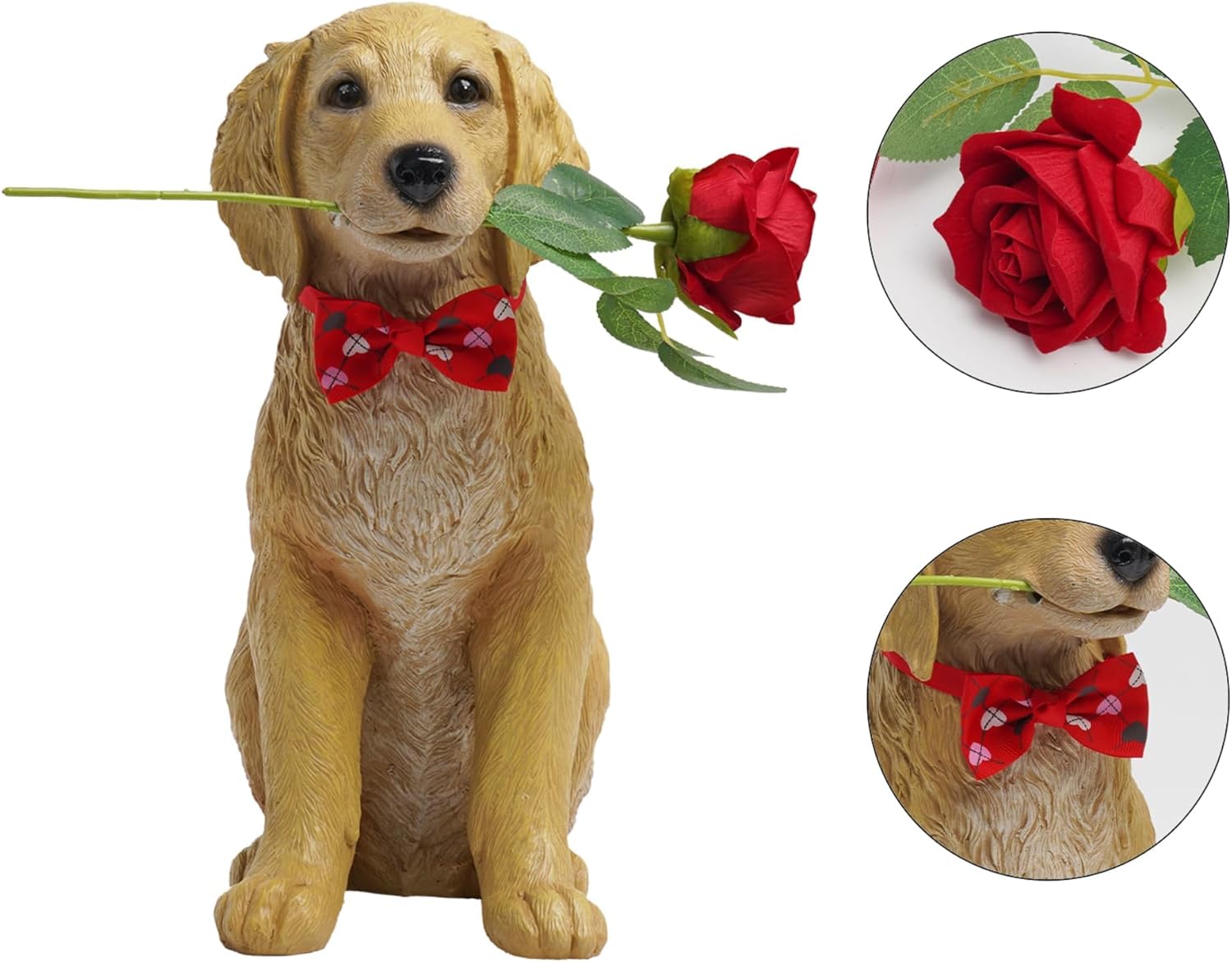 Dog Valentine Day Decorations Outside - Puppy Rose Statues for Garden Decor, Valentine's Day Gifts Garden Statues for Outdoor Patio Balcony Yard, Unique Golden Retriever Gifts for Women 11x5.5x13IN