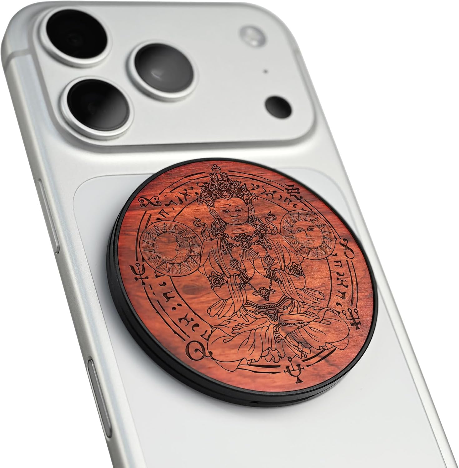 Carveit Wood Magnetic Phone Holder, (Enigmatic Buddha - Rosy)