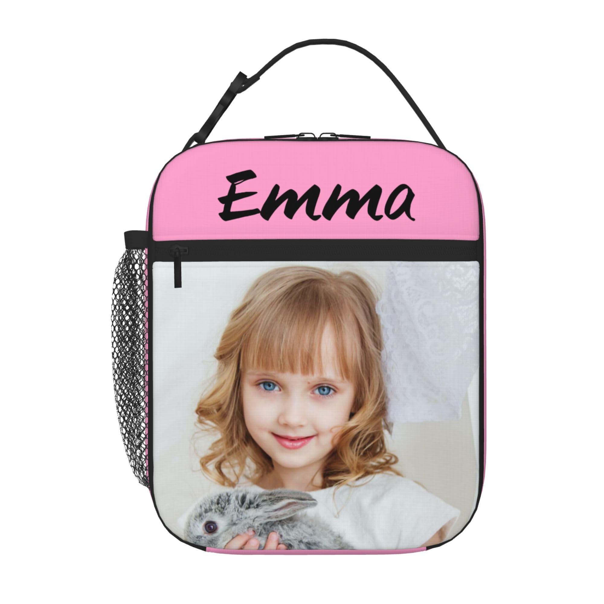 ANSTING Custom Photo Lunch Bag for Women Men Adults, Personalized Name Picture Customized Image Text Insulated Reusable Leakproof Tote Lunch Container Box for Work (Pink)