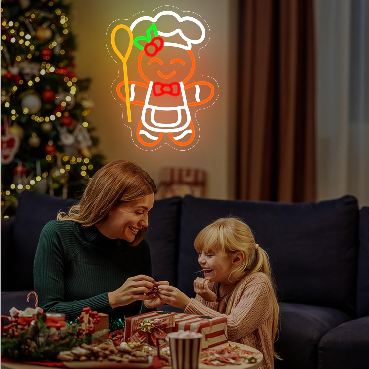 Gingerbread Neon Sign Christmas Neon Sign Dimmable Christmas Led Sign Gingerbread Man neon Sign for Bedroom Living Room Kids Room Xmas Decoration