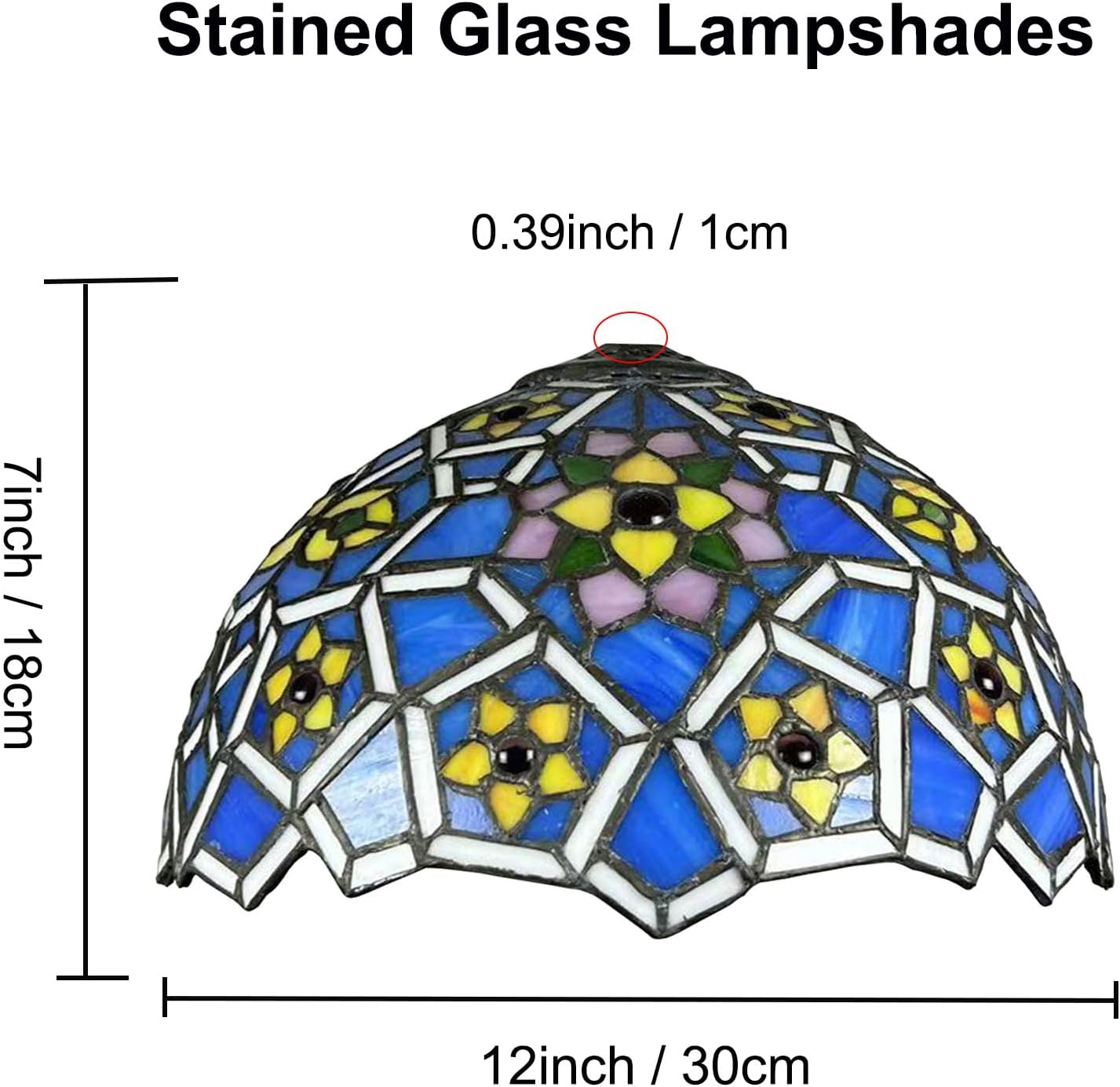 12 Inch Tiffany Style Lamp Shade Replacement, Only W12H7 Inch Yellow Blue Stained Glass Floral Lampshades, Retro Lamp Cover Accessories Fit for Table lamp Pendant Light Ceiling Fixture