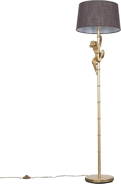 Modern Gold Hanging Monkey Design Floor Lamp with a Grey Tapered Shade