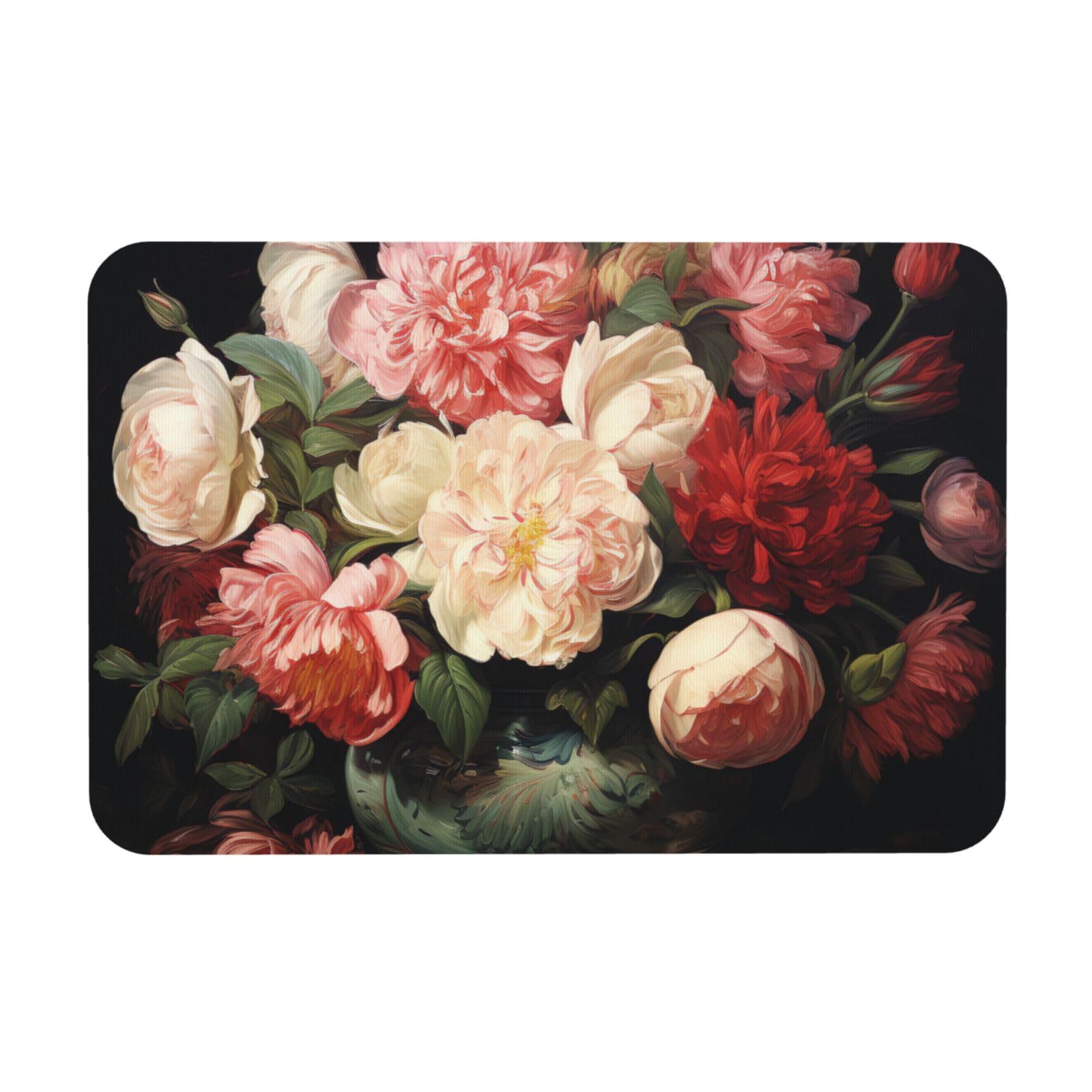 Tapis de bain en pierre de haute qualité avec pivoines et roses séchage rapide