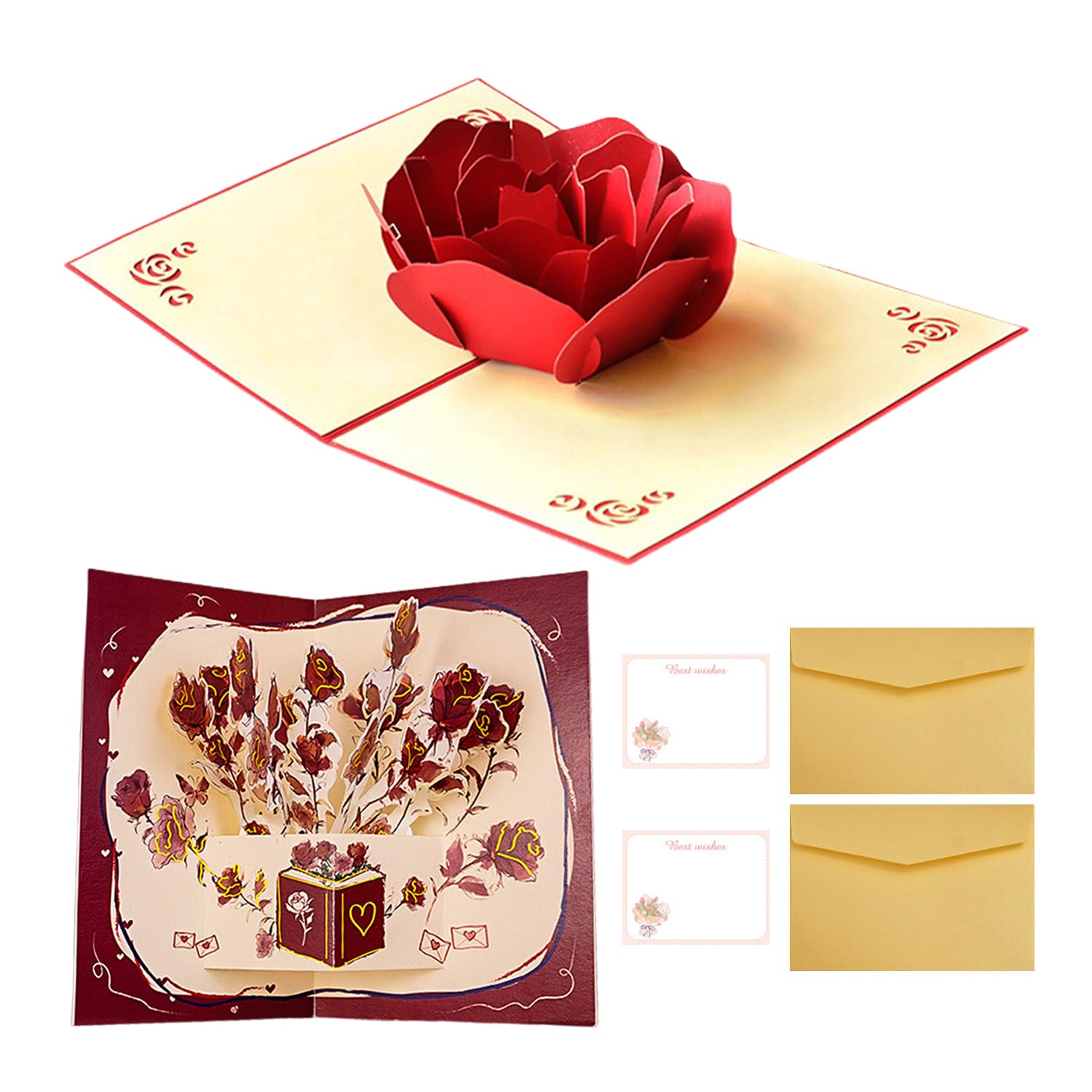 GTYHH 2 Sets of Three-Dimensional 3D Greeting Cards with Envelopes, Romantic Rose Valentine's Day Cards, Creative Thanksgiving Gifts, Suitable for Girlfriends and Mothers.
