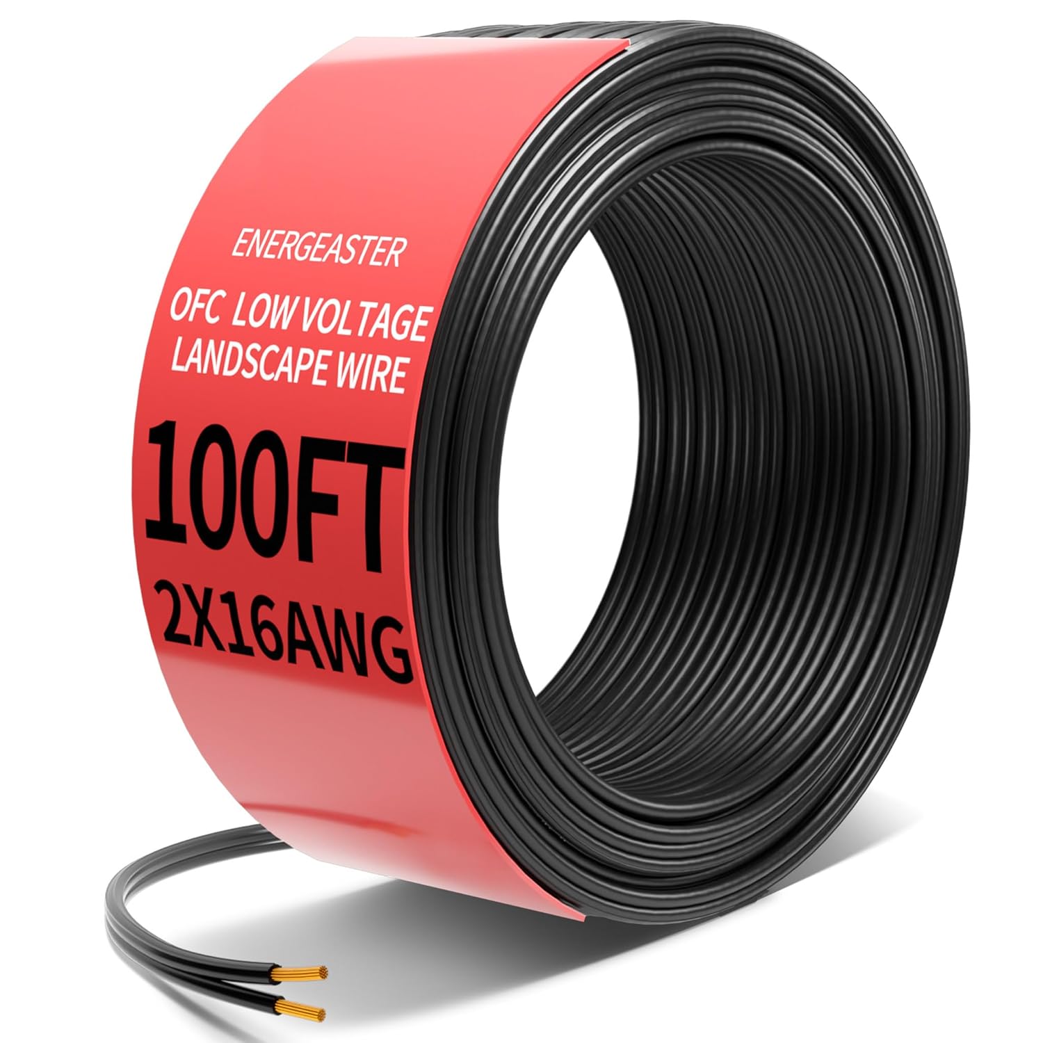 Energeaster 100FT 16/2 Low Voltage Landscape Wire,16 Gauge 2 Conductor,Low Voltage Wire Outdoor Direct Burial Waterproof,Pure Copper for Landscape Lighting Lamp Cord