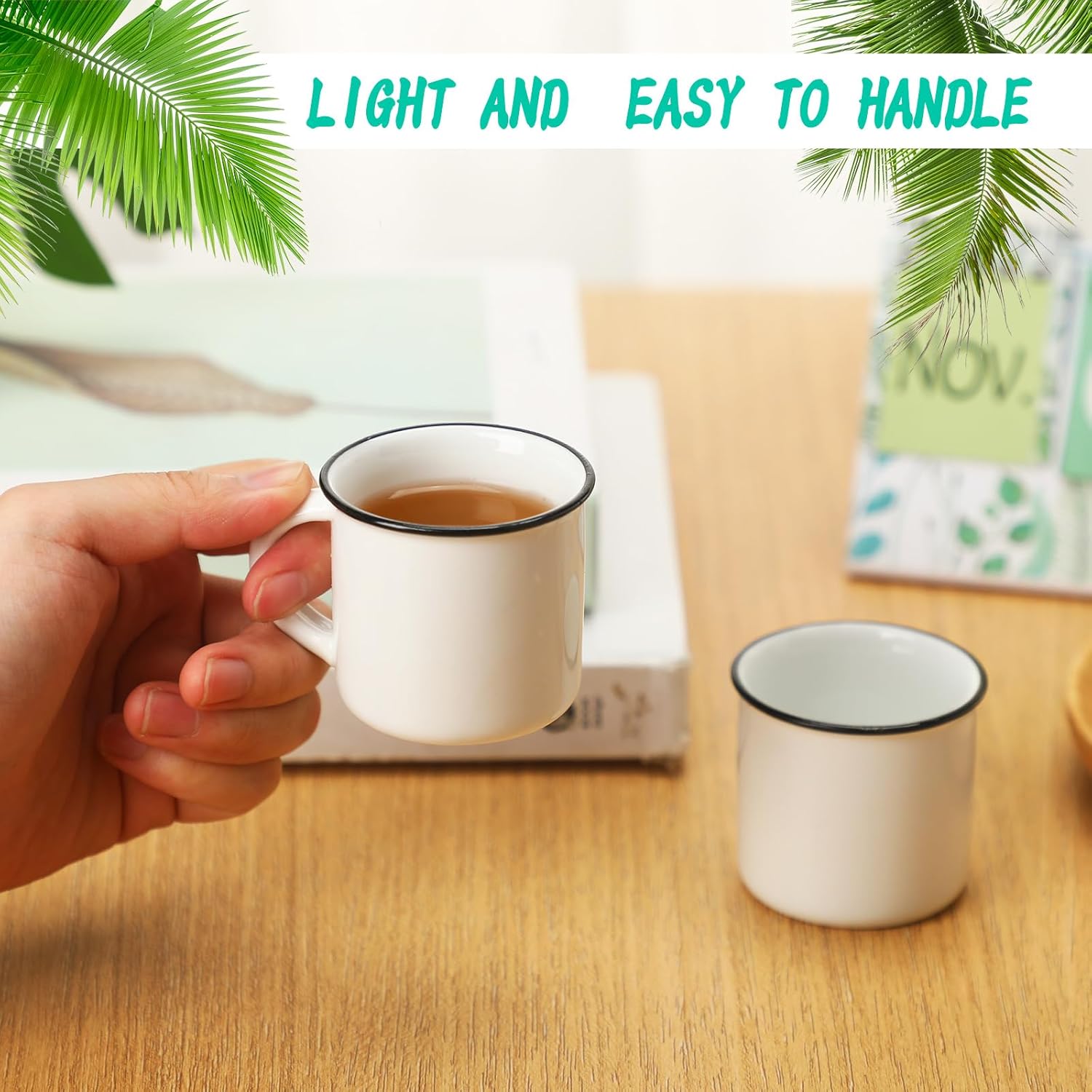 Uiifan 12 Pcs Ceramic White Coffee Mugs Bulk Vintage Espresso Mug Mini Tea Cups for Home Travel with Handle DIY Cups for Tea, Coffee, Juice, Hot Chocolate (2.36 oz)