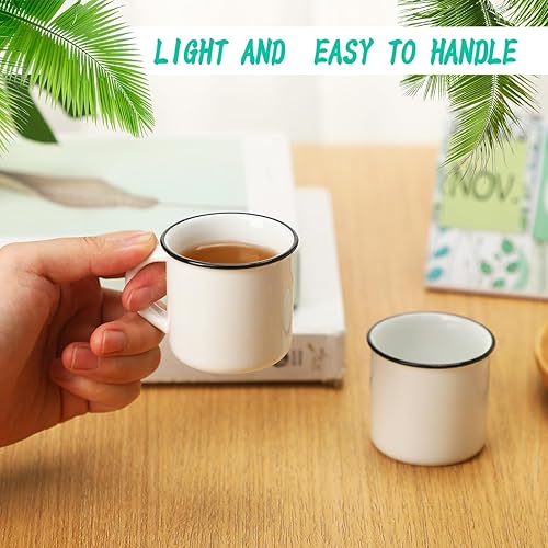 Miniatura 2 de Uiifan 12 tazas de café blancas de cerámica a granel para el hogar, viajes, pequeñas tazas de camping portátiles, tazas vintage de espresso con asa,