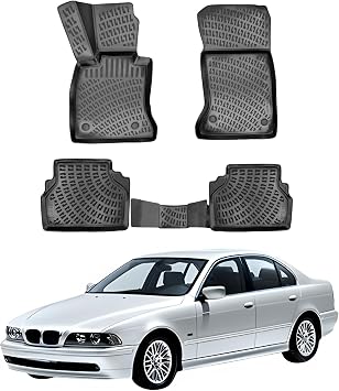 Floor Mats for BMW 5 Series E39 1996-2003 | Custom Fit Floor Liner for Cars | Odorless All Weather Waterproof Durable 3D Liner | Interior Accessories Car Mats Black