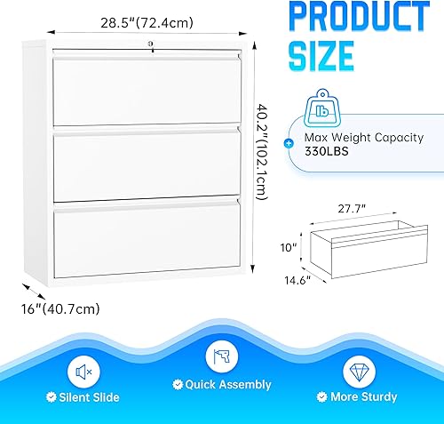 Miniatura 49 de Greenvelly Archivador D de 18 pulgadas, archivador de 3 cajones con cerradura, archivador vertical con bloqueo para oficina en casa, archivador