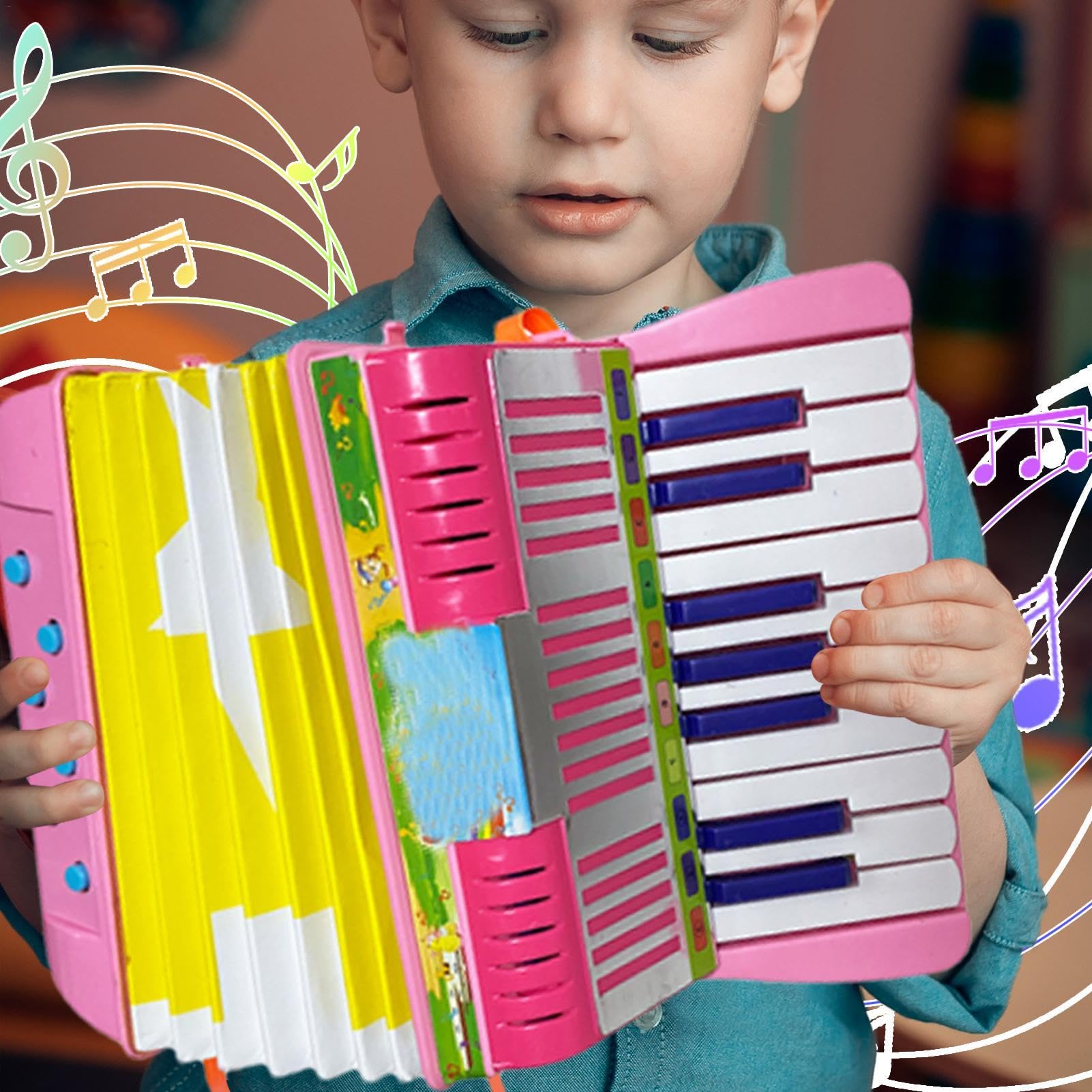 Instrumentos Musicales de acordeón para niños, acordeón de Botones para niños - Acordeón de Botones de 17 Teclas, de acordeón pequeño - Educativo Ligero Preescolar Lindo Instrumento pa