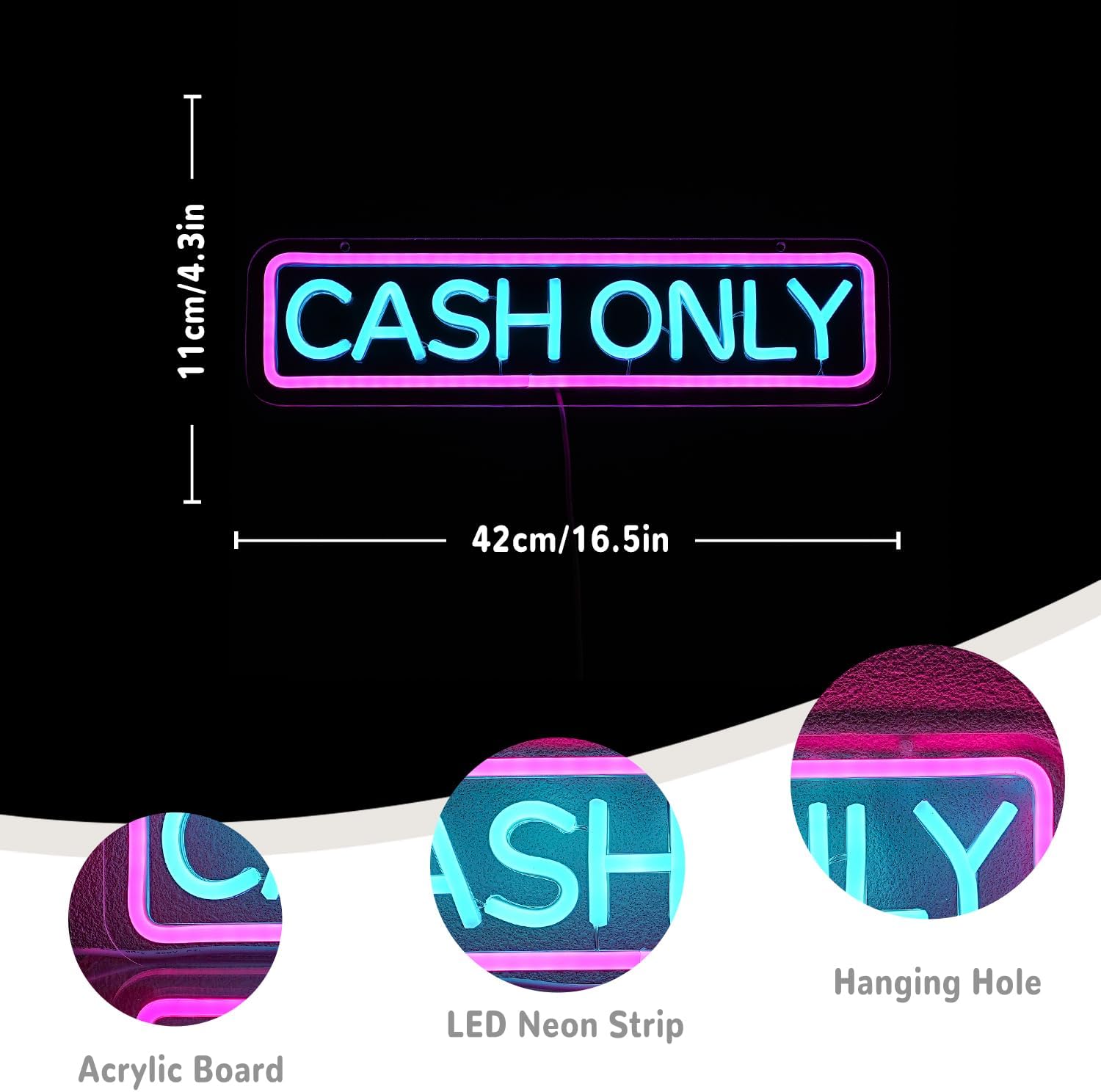 Cash Only Neon Sign For Business Letter Neon Light Signs For Wall Decor LED Neon Lights USB Power For Hotel Pub Cafe Recreation Room - Image 3