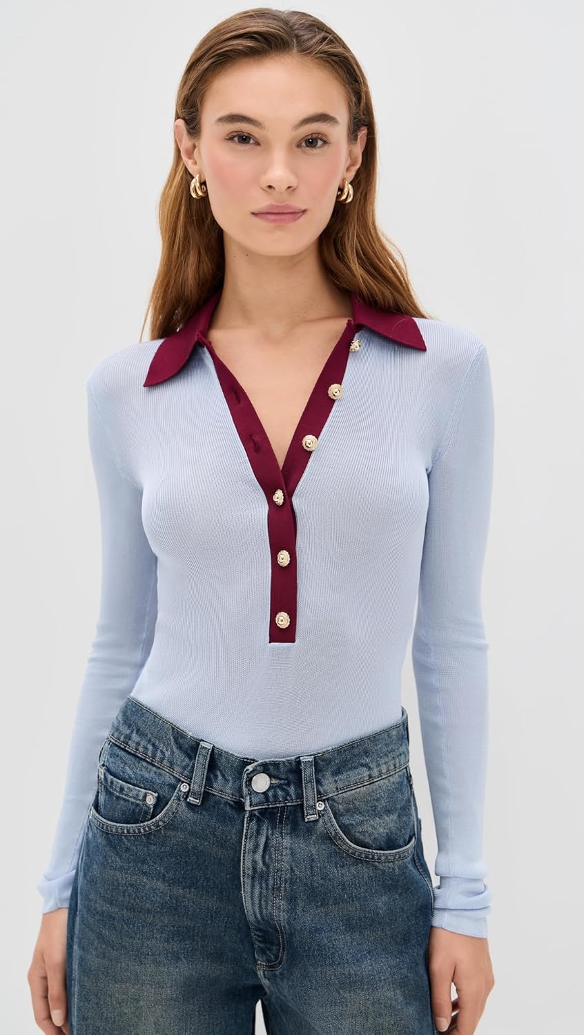 Self Portrait Women's Blue Viscose Knit Bodysuit - Image 2