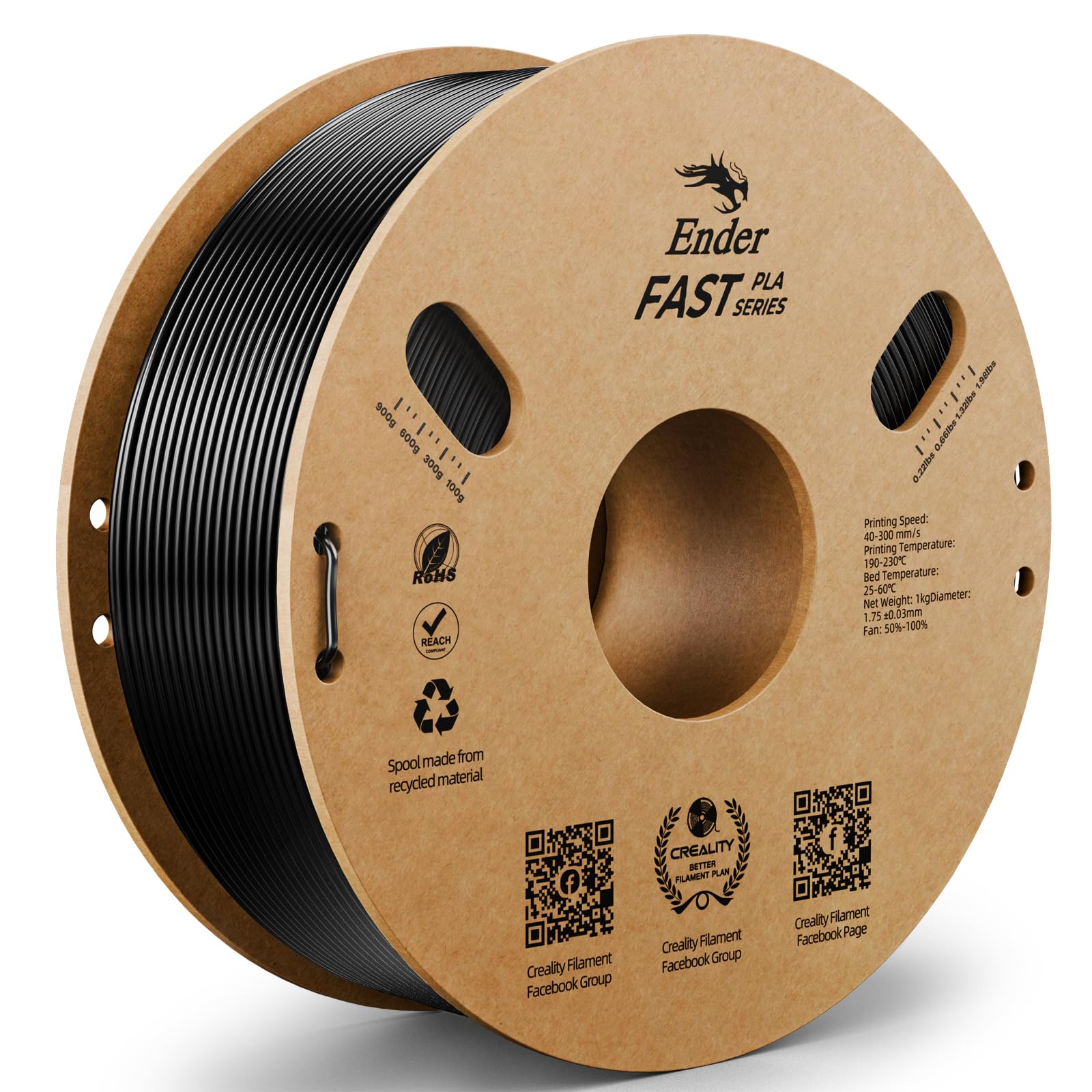 Official CREALITY PETG 3D Printer Filament 1.75mm 1KG (2.2lbs), High Precision Strong Toughness, Odorless Better Flow Moistureproof 3D Printing Ender Filament