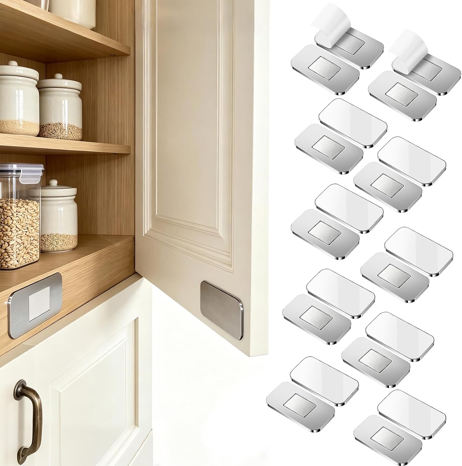 20 Set Black Magnetic Cabinet Door Magnets, Ultra Thin Magnetic Drawer Magnets for Cabinet Closure, Easy Install with Double-Sided Tape, Strong Hold Stainless Steel Latch