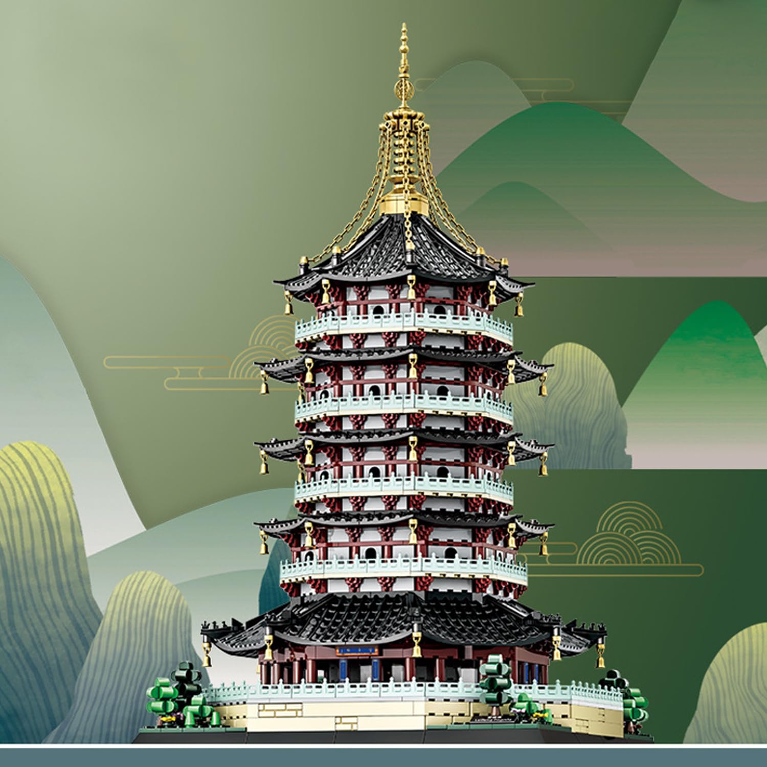 Chinesische Architektur Bausteine, 1498 Teile Leifeng-Turm Klemmbausteine Modular Haus Bausteine Konstruktionsspielzeug, Modular Architektur Spielzeug Nicht Kompatibel mit Mainstream Marken