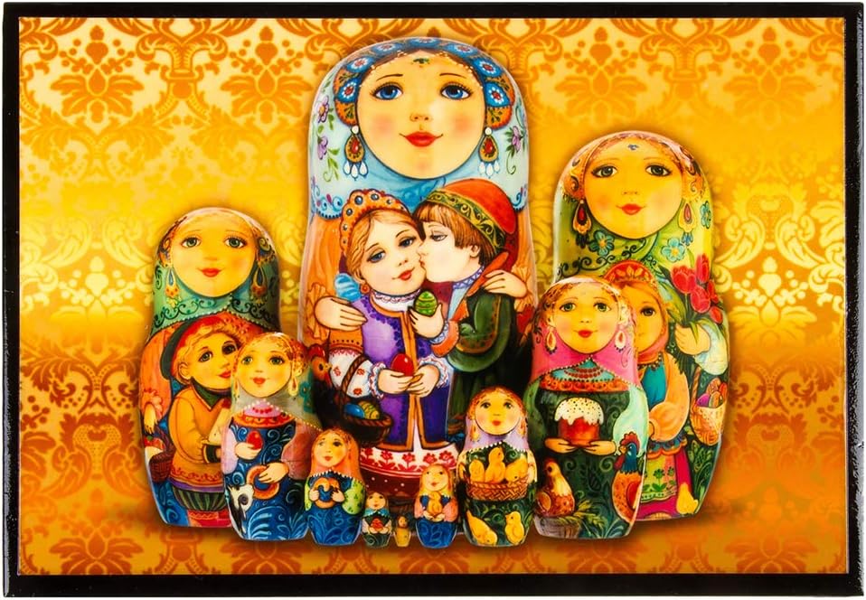 Wooden Lacquer Jewelry Box with Lid Matryoshka Nesting Dolls - Decorated Box 6.3x4.3'' (16x11 cm)