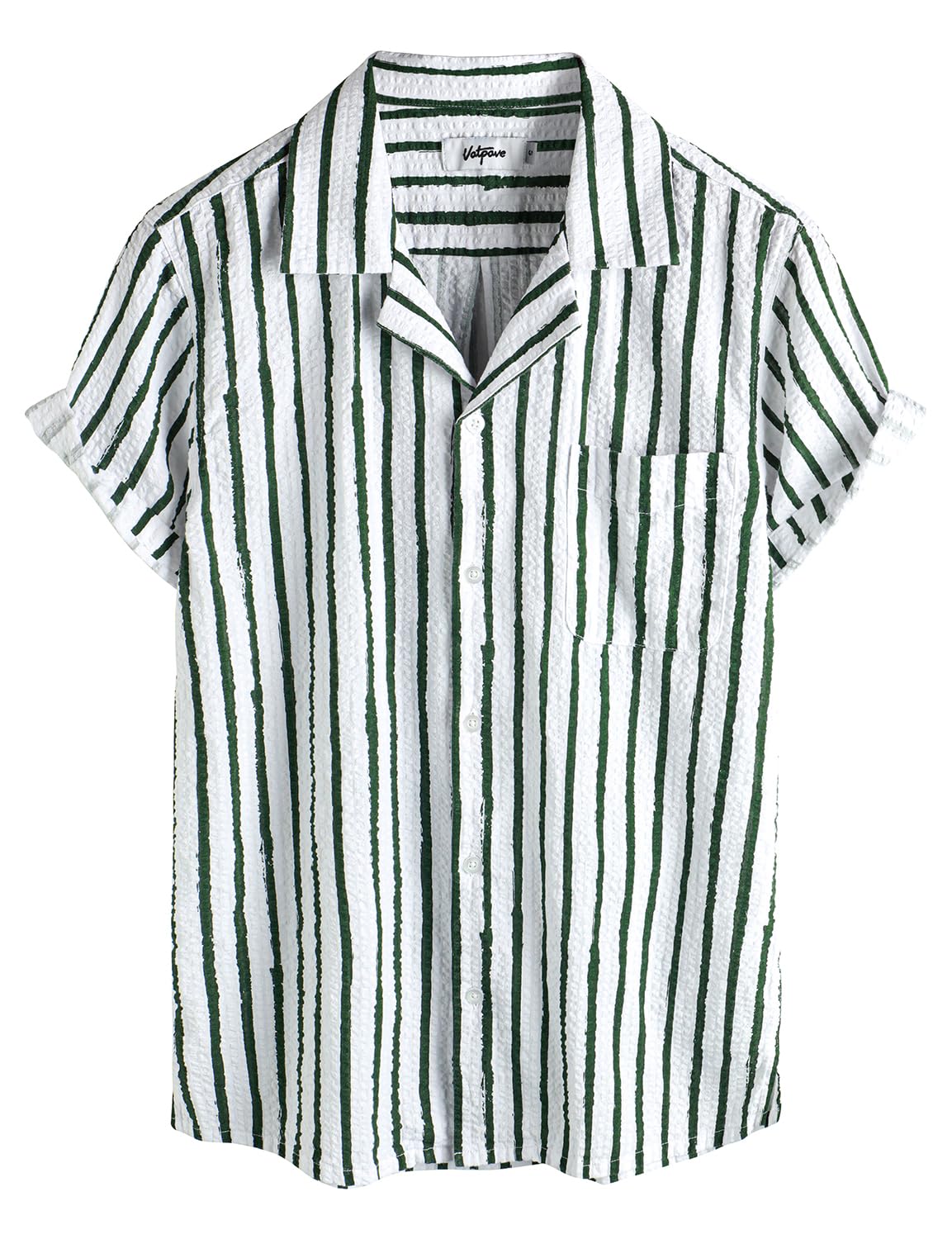 VATPAVE Mens Striped Summer Shirt Casual Button Down Short Sleeve Beach Shirts Cotton Shirts for Men