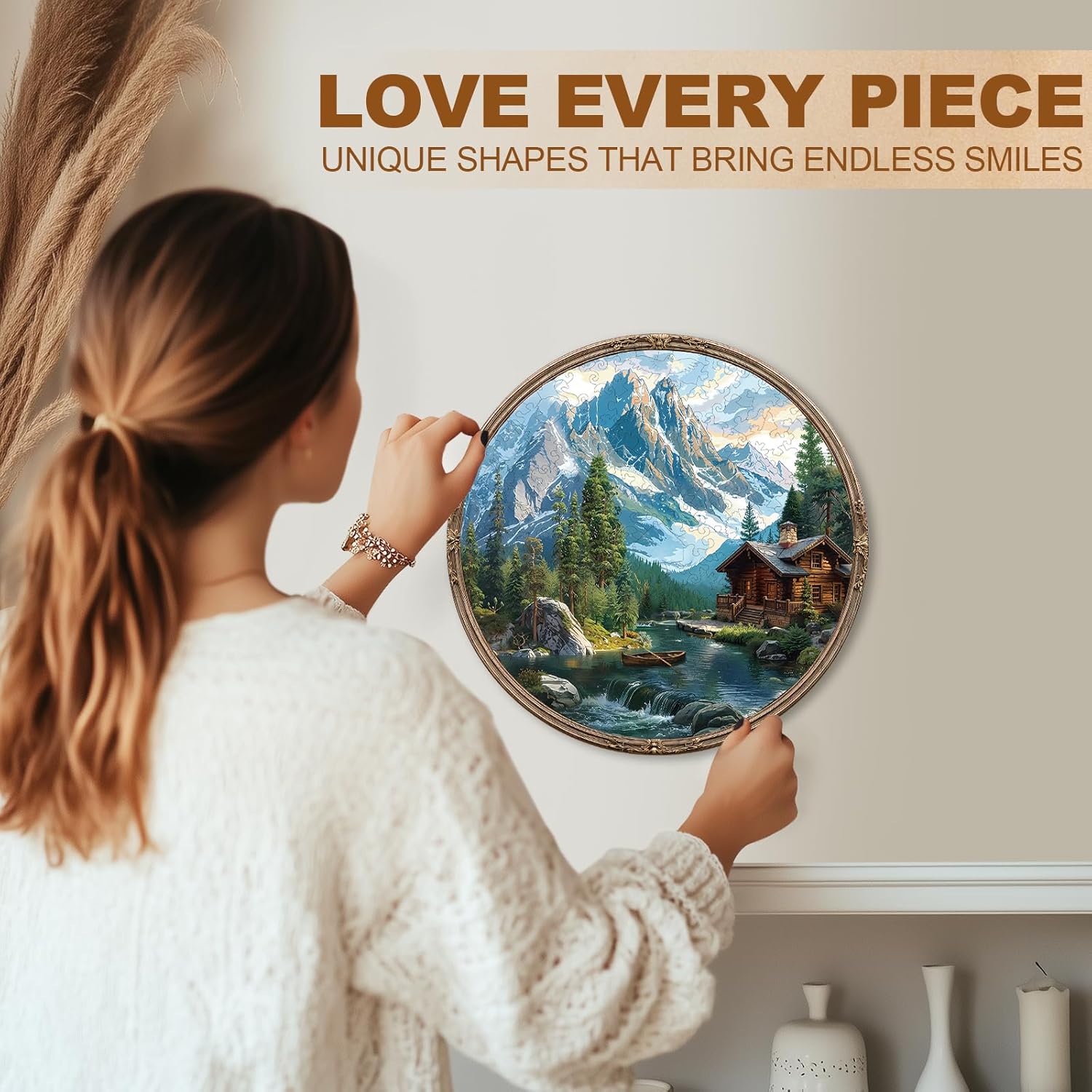 Wooden Puzzles for Adults, Lake House Jigsaw Puzzles, 200 Piece Unique Shaped Puzzle, Scenery Puzzle, Gifts for Adults/Friends/Family, Family Game，Wall Decor(11.4 * 11.4in)