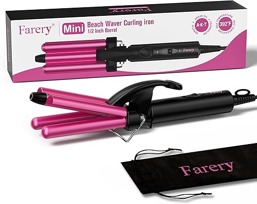 Vista 9 de FARERY Mini rizador ondulador, 1/2 pulgada, para mujer, ondas de playa, queratina y aceite de argán infundido, doble voltaje, bolsa de bolsa