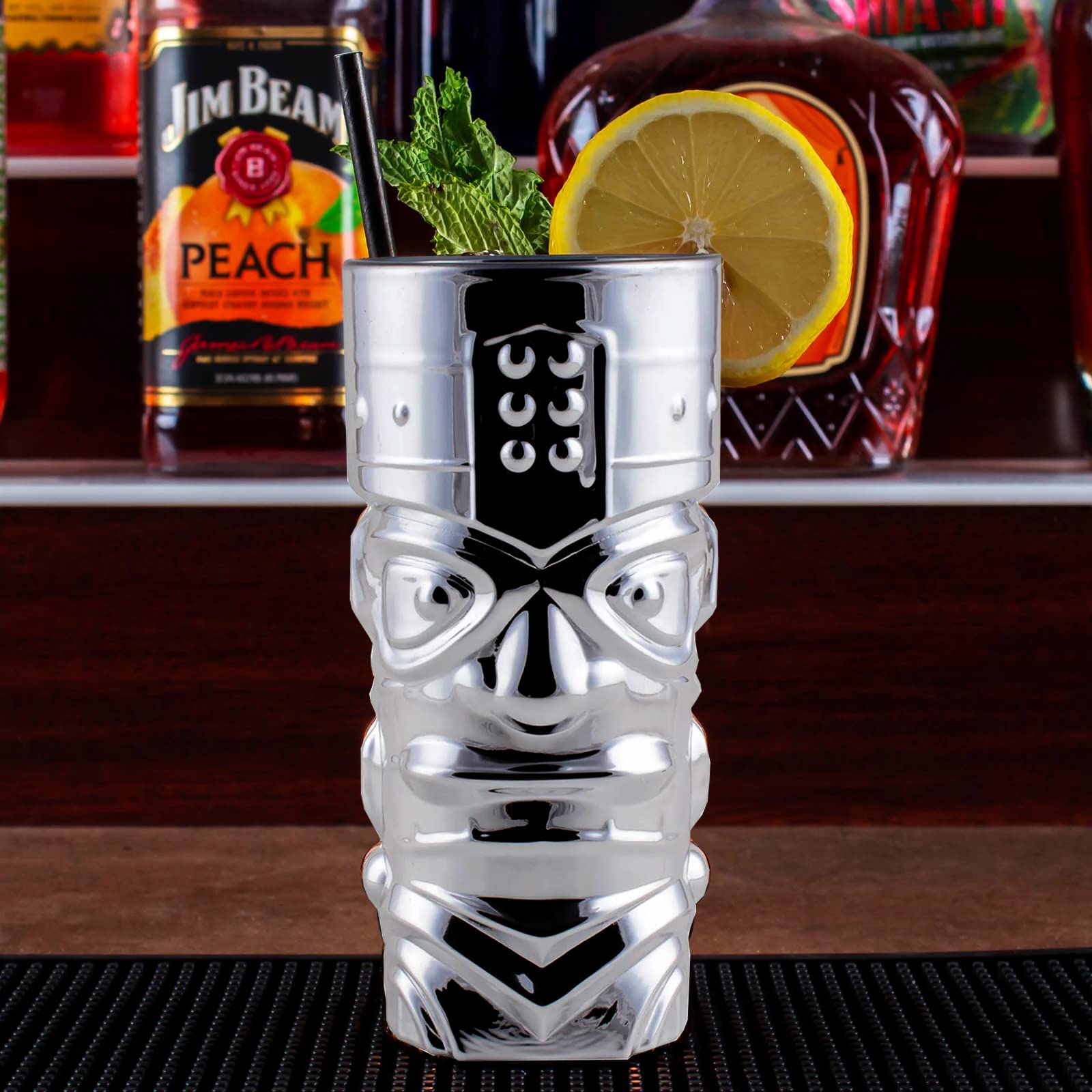 BARCONIC® METAL PLATED TIKI GLASS - 15 OUNCE - SILVER