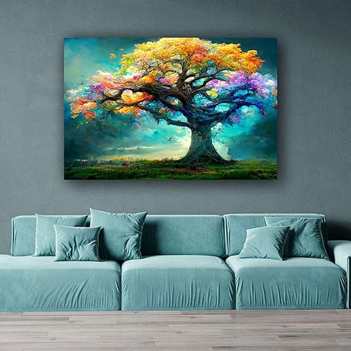 Miniatura 8 de Startonight Lienzo decorativo abstracto para pared, diseño de árbol de hadas, pintura de color arco iris, impresión grande estirada, moderna para
