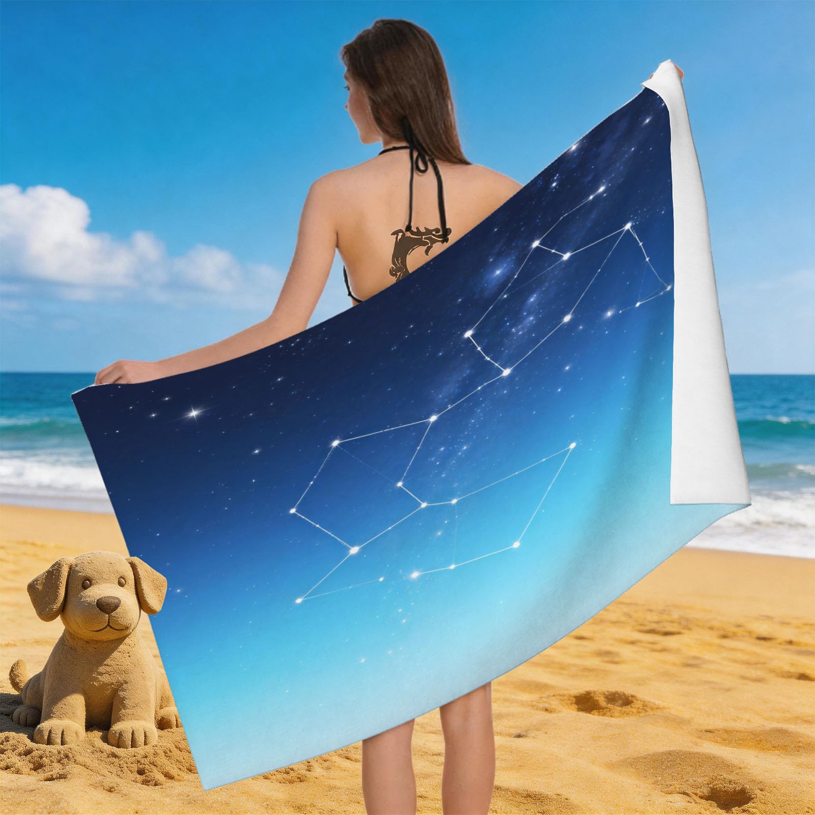 Leichong 3D Constellation Theme Beach Towel Microfiber Soft Quick Dry for Adults, The Galaxy Bath Towel Lightweight Soft Absorbent for Travel Swimming Pool Sports, 75 x 150 cm