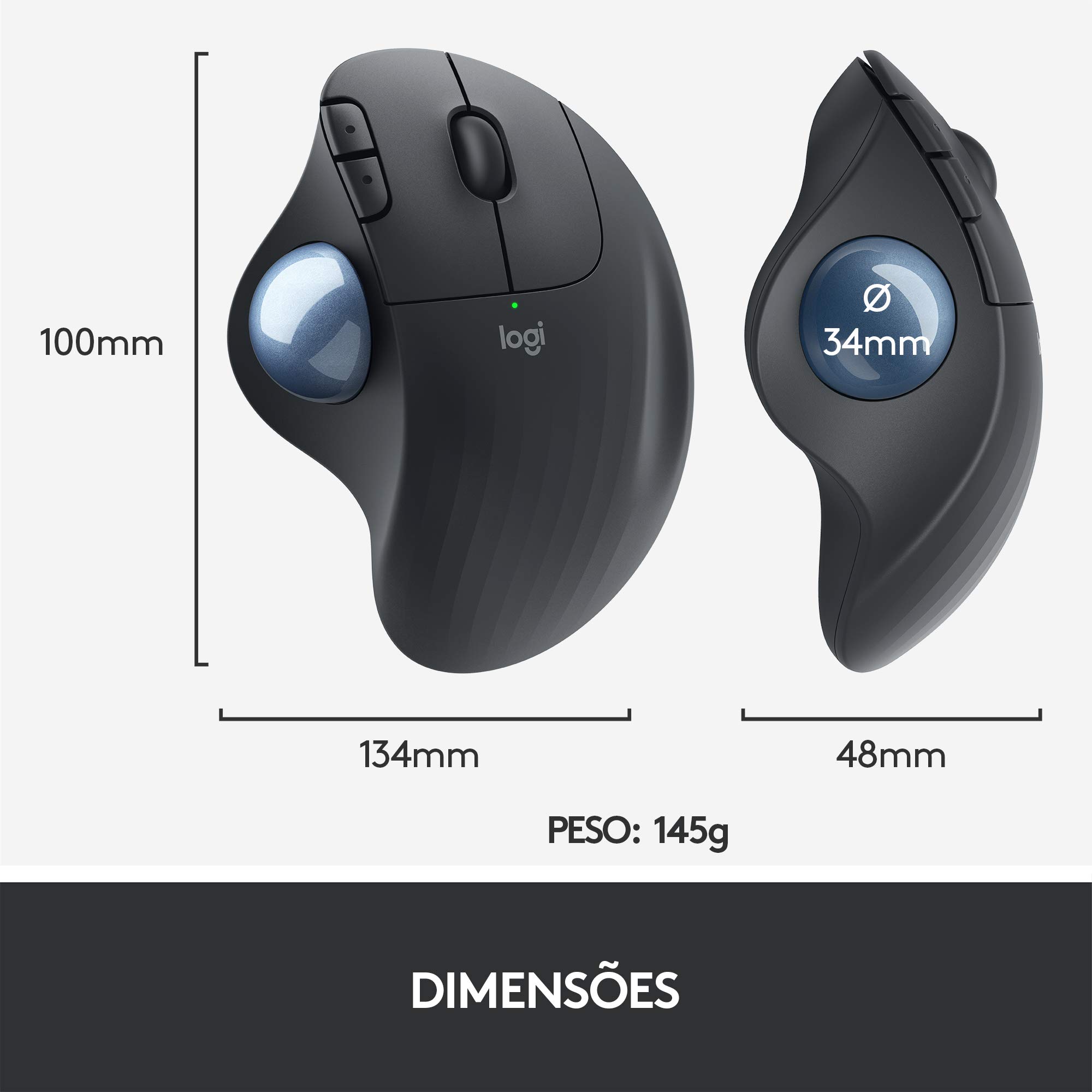 Logitech Ergo M575 Wireless Trackball, Ergonomic Comfort Design, Optical Wireless up to 33 feet 2000 DPI, Bluetooth Technology - 910-005869 (Black) (Renewed)