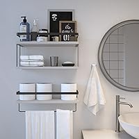 Vista 37 de Juego de 2 estantes flotantes montados en la pared de 3+1 niveles, estante de pared de madera rústica con marco de metal, estante de almacenamiento