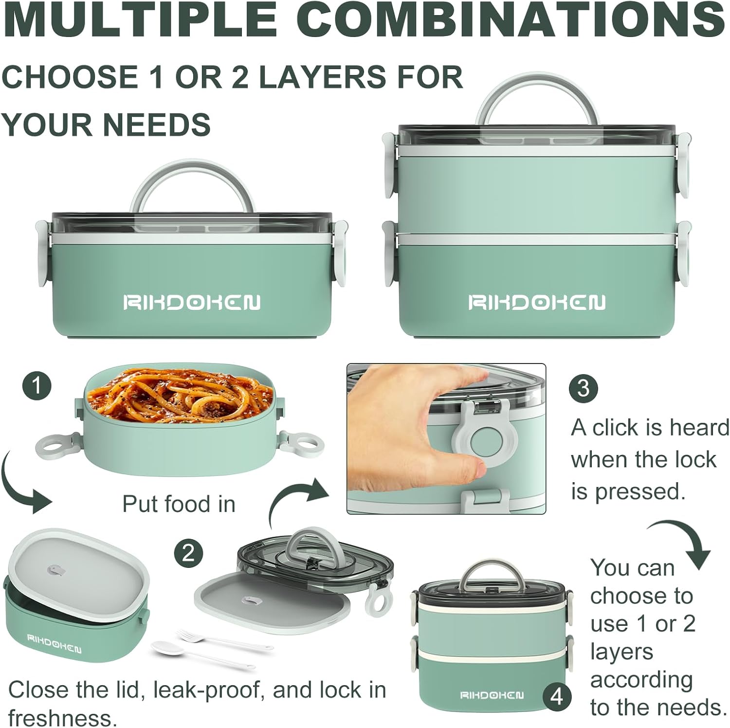 Rikdoken Lunch Box Stackable Layers Containers
