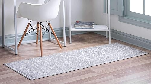 Miniatura 2 de Unique Loom Boston Collection - Alfombra de área con medallón (2 x 8 pies, color blanco y gris)