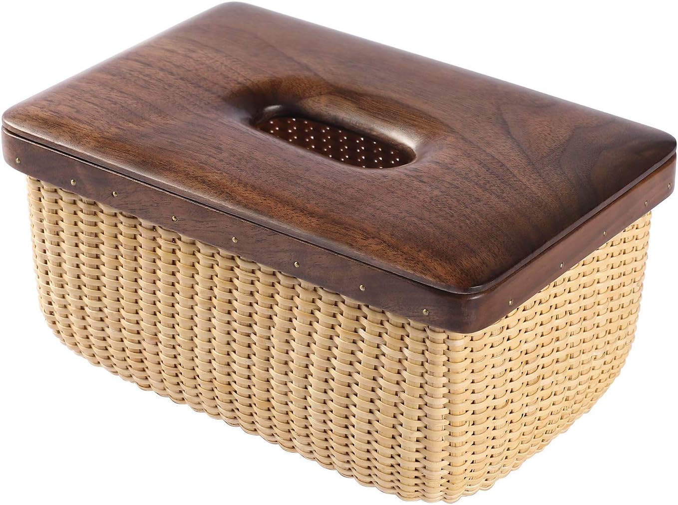 Tissue Box Cover Holder Rattan Tissue Box, Box Covers Rectangular, Perfect Combination of Rattan and Wood，Decorative Organizer for Tabletop, Bathroom, Car, Office | Natural
