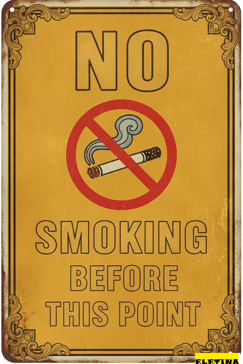 No Smoking Beyond This Point Metal Tin Warning Sign Street Gate Outdoor High Way Decor 8x12in