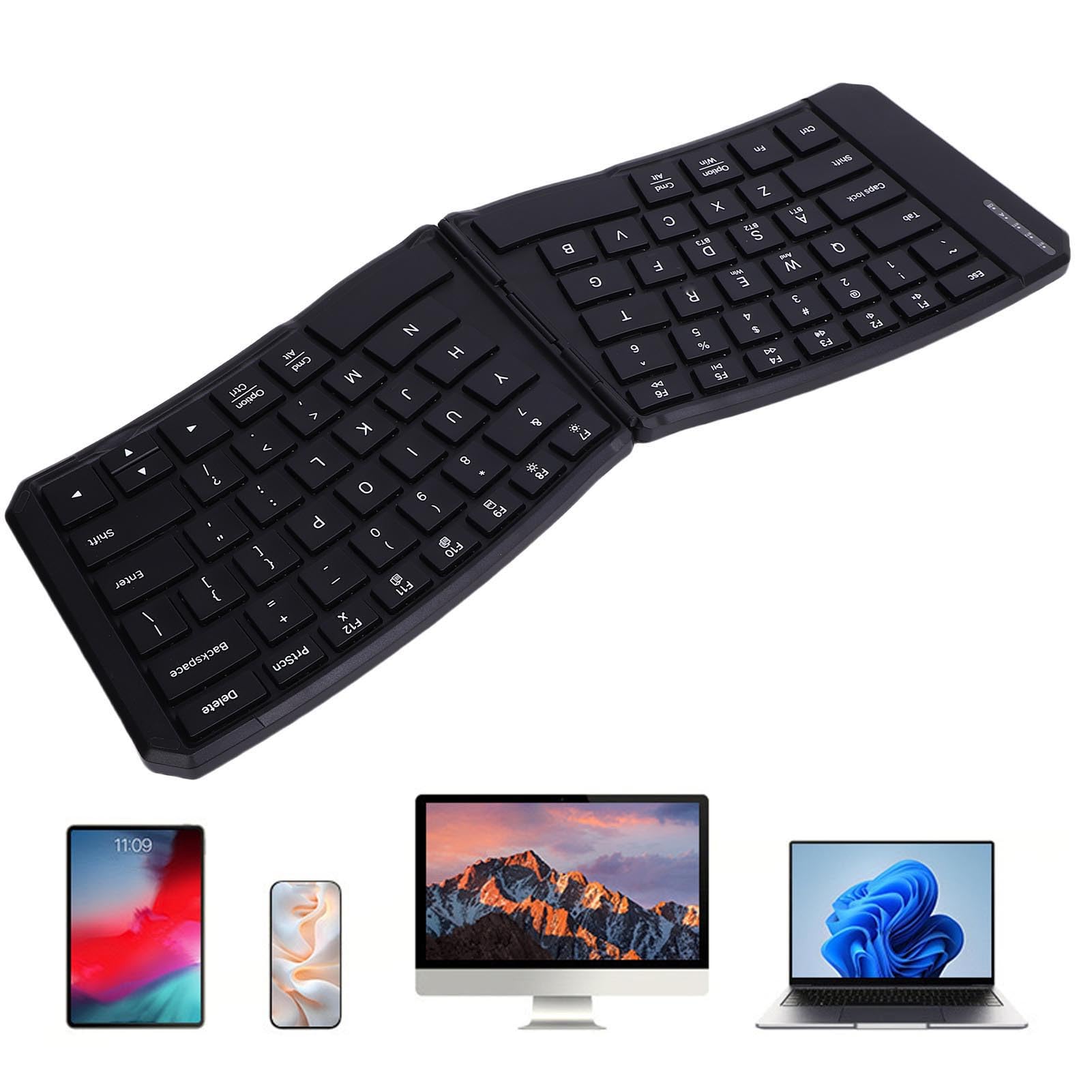 Fabater Tastiera Ergonomica Pieghevole, Tastiera Bluetooth Pieghevole Divisa con Copertura in Pelle PU, da Viaggio Portatile Ultra Sottile Ricaricabile Tramite USB-C