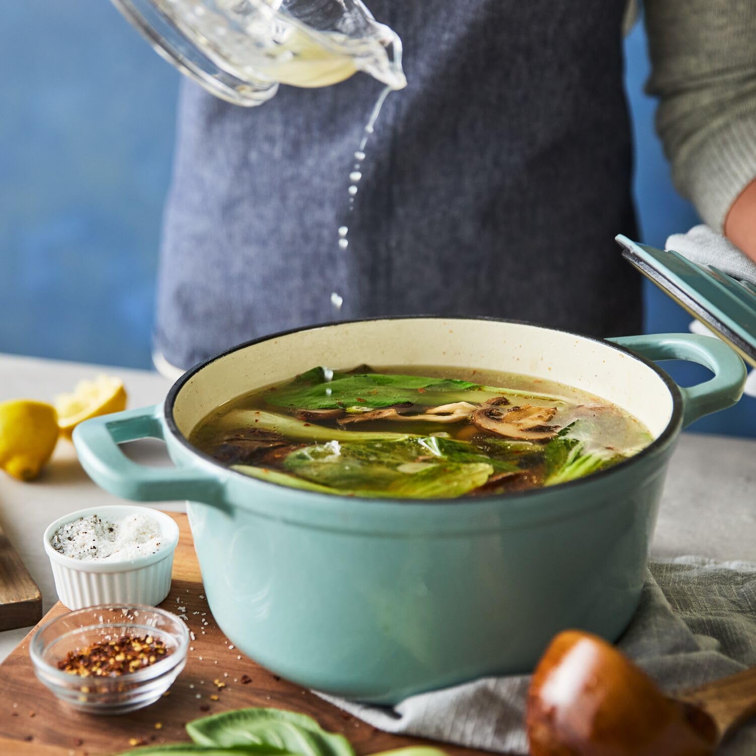 Sur La Table Enameled Cast Iron Round Dutch Oven, 5 qt, Light Teal