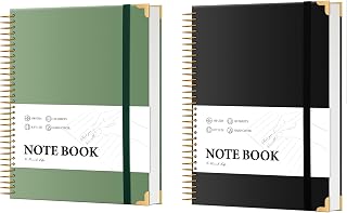 Green& Black Large Spiral Notebook College Ruled with Tab Stickers A4 Notebooks for School Supplies Hardcover Spiral Notebook 8.5 x 11 Journal Note Book for Work Note Taking Women Men Writing
