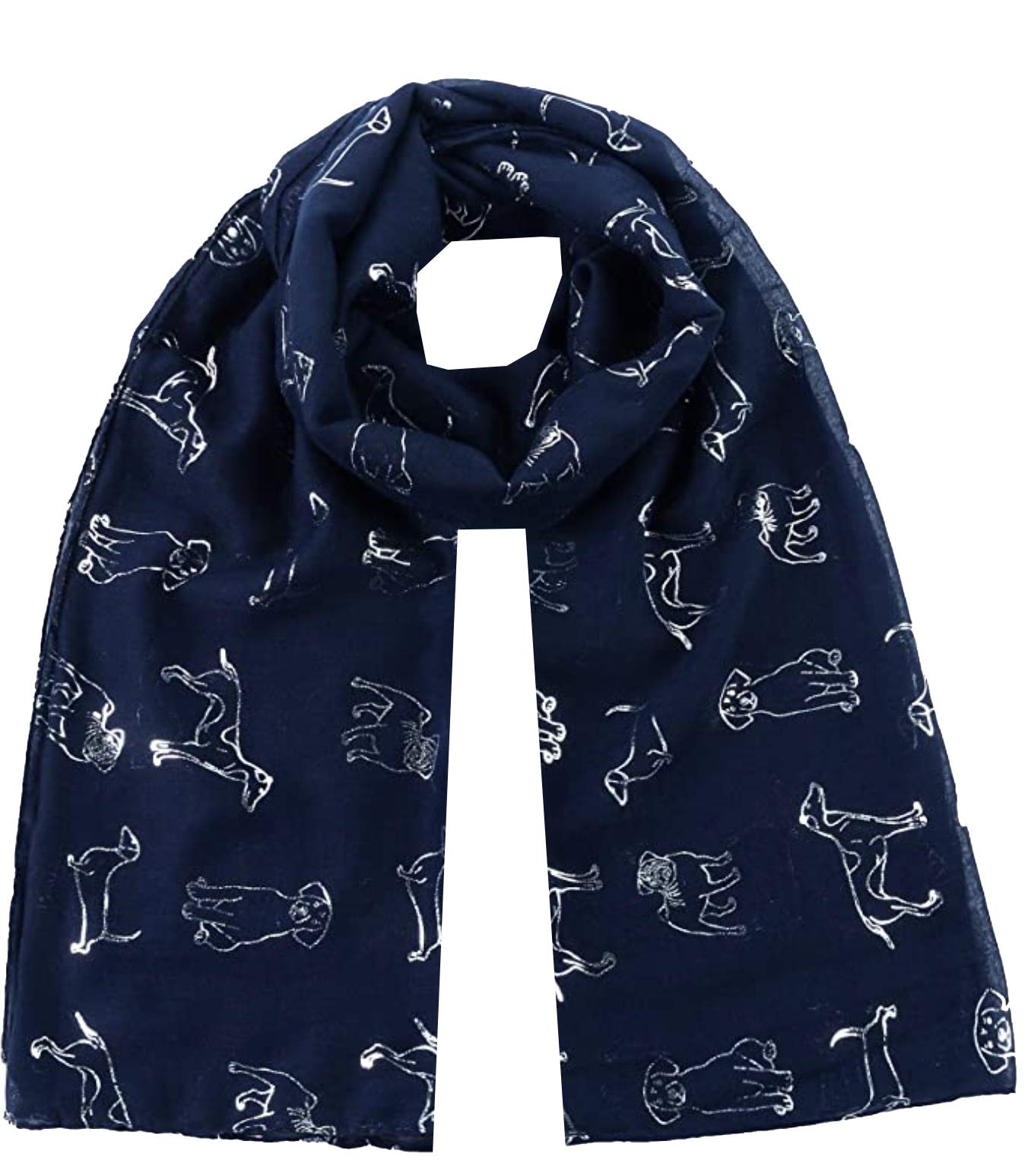 World of Shawls Pug Dog, Dachshund Dogs, Spaniel Dog, Jack Russell Print Scarf - All Seasons Lovely Soft Scarf Wraps Shawl Scarves (Glitter Dog Navy Blue) — image 1