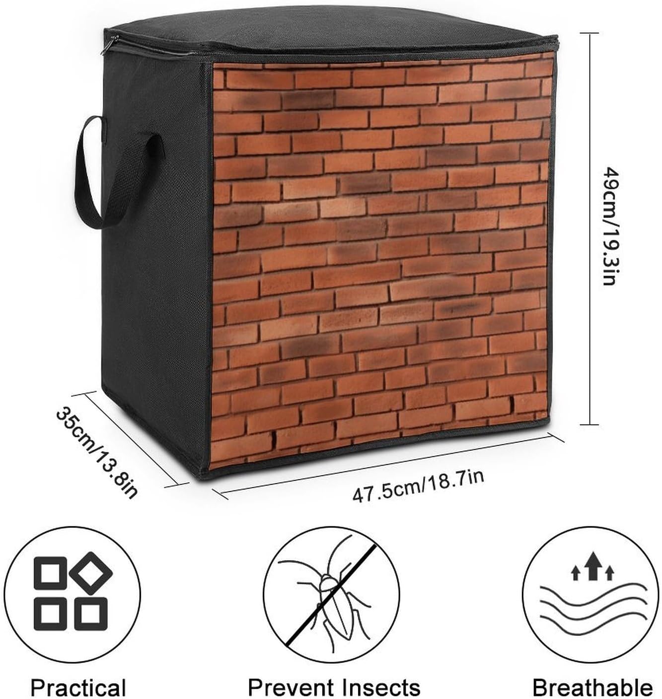 Red Brick Wall Texture Storage Bag with Zippers And Handle Extra Large Bedding Comforter Storage Bag Foldable Blanket Storage Bags Fabric Moving Bags for Closet Organizer (70L)
