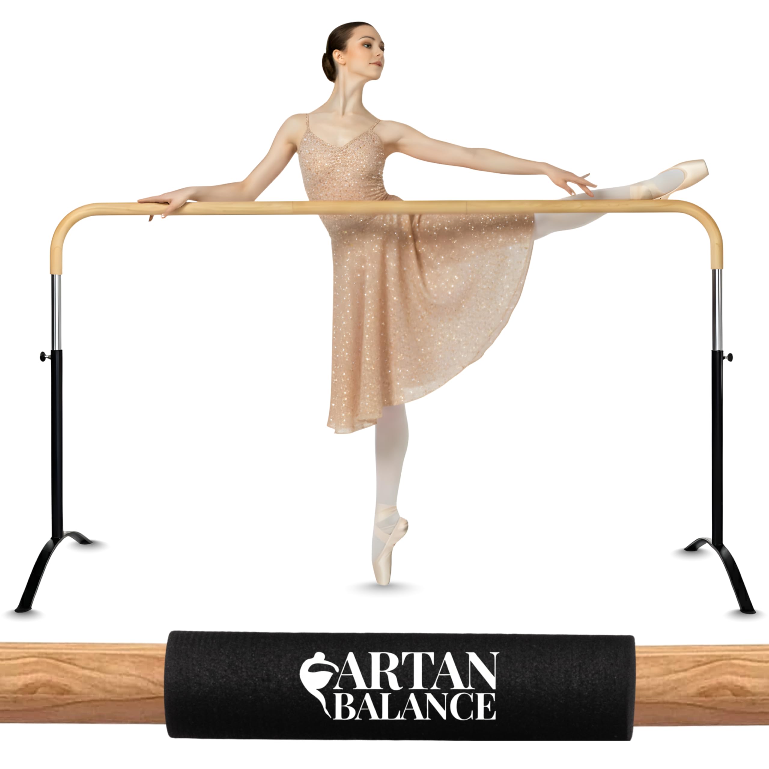 Artan Balance Ballet Barre Portable for Home or Studio, Height Adjustable Bar for Stretch, Pilates, Dance or Active Workouts, Single or Double Bar, Kids and Adults
