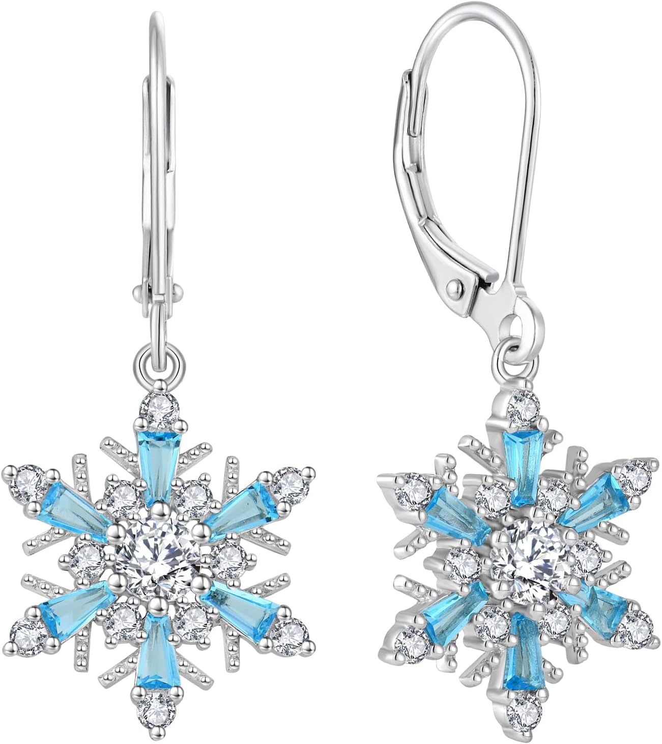 Women Snowflake Earrings Christmas 925 Sterling Silver Dangle Drop Earrings 5A Cubic Zirconia for Mather Birthday Winter Jewelry Gifts