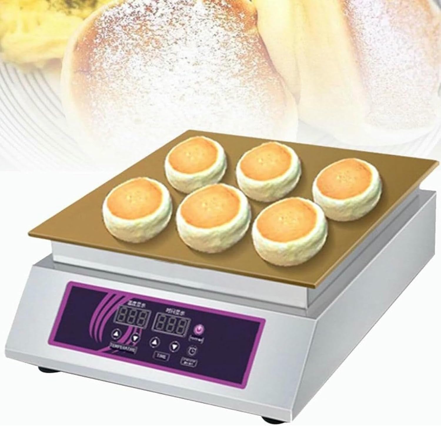 Commercial Pancake Maker, Fluffy Souffle Pastry Machine Non-Stick Waffle Baker Waffle Machine Waffle Iron Machine, Stainless Steel for Home Kitchen Bakery Snack Bar(Doublehead)